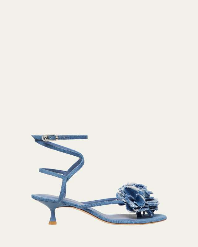 Belize Denim Flower Ankle-Strap Sandals
